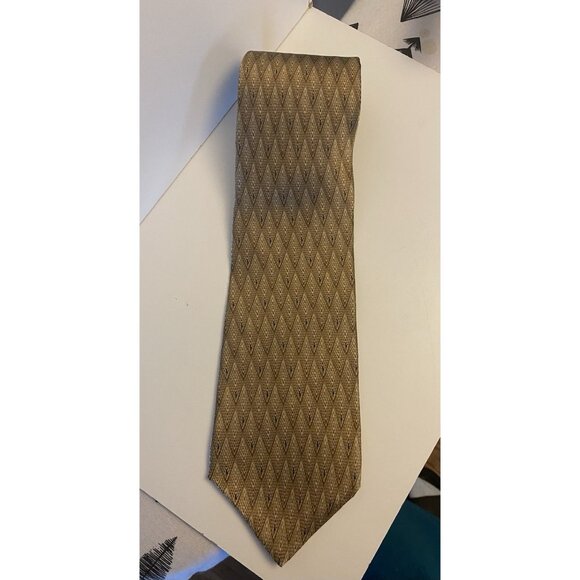 Mens Bill Blass 100% Silk Necktie Brown Navy 57Lx4W Abstract Peacock Feathers - Picture 7 of 7